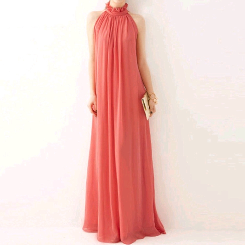 Halter neck  sleeveless, chiffon, maxi boho dress.